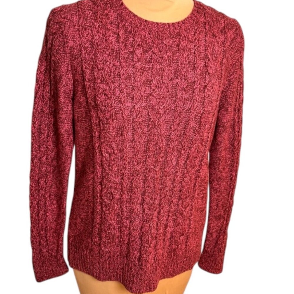 LL Bean 100% Cotton Marled Sweater Burgundy Pink Crewneck Size M